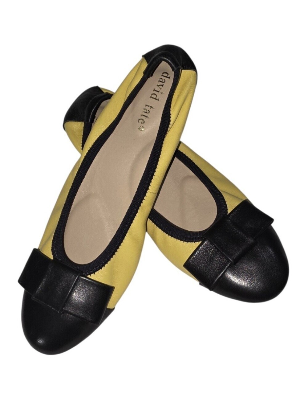 David Tate Women's Size 6 Yellow & Black Leather Bow Ballet Flats Comfort Shoes